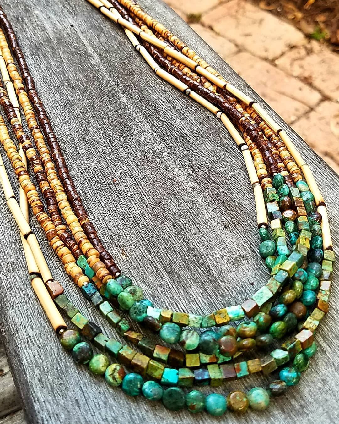 Polubienia: 99, komentarze: 6 – Liz Heggy (@nellieprattjewelry) na Instagramie: „#tbh I'd wear all six at once. #turquoise #wood #bamboo #longandlayered #fallfashion #autumn…” Liz, Turquoise Necklace, Autumn Fashion, Boutique, Boho, How To Wear, Handmade, Instagram, Bamboo