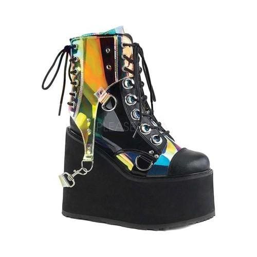 DEMONIA SWING-12 Women/'s Black Gothic Wedge Platform Pentagram Heel Calf Boots