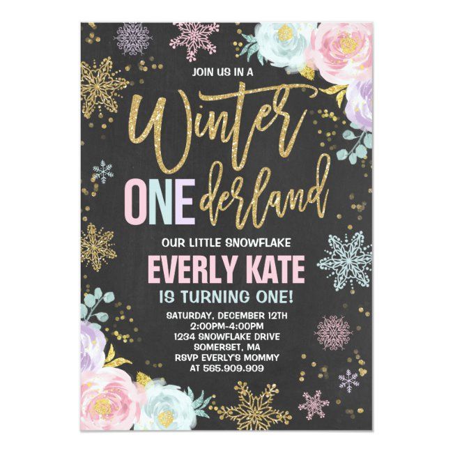 Download Winter ONEderland Birthday Invitation Pink Gold #Ad , #spon, #Invitation#Pin… in 2020 | Pink ...