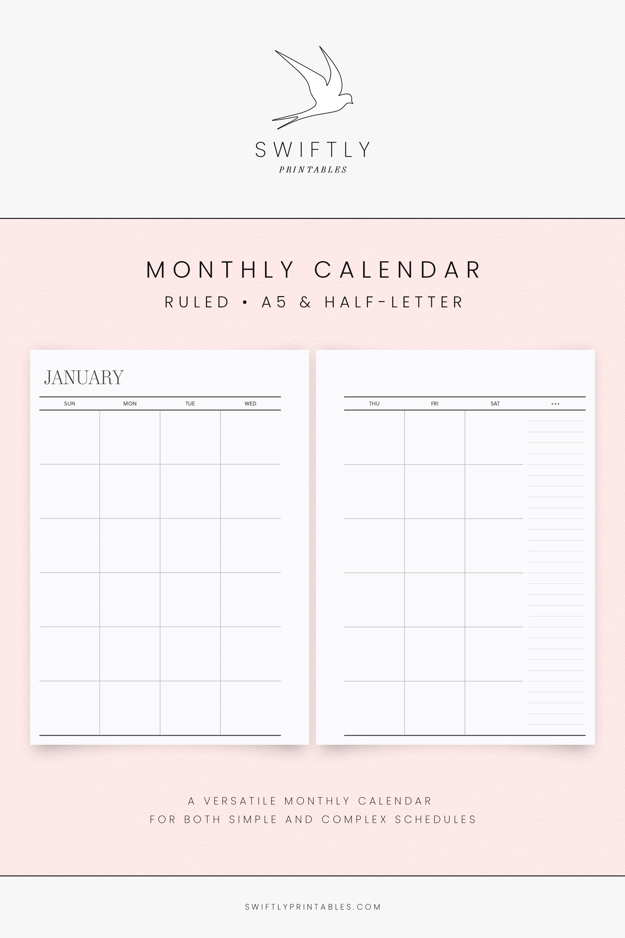 Undated Monthly Calendar Printable Planner Ruled Perpetual Etsy Undated Monthly Calendar Printable Planner Ruled Perpetual Etsy