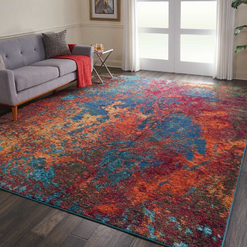 Freeland Power Loom Blue Red Rug In 2020 Red Rugs Dark Blue Rooms Blue And Green Living Room