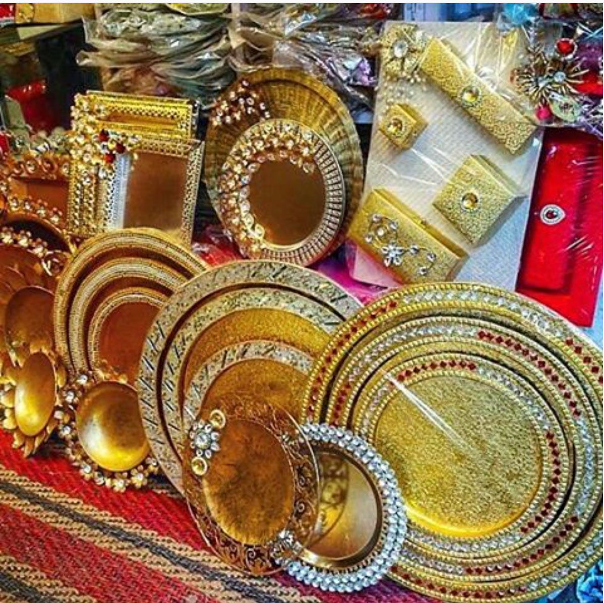 Trays for trousseau packing - put some bling on it done by @Wrapitup | #Indianweddings #gift #trousseau #ideas | Curated by #WittyVows - The ultimate guide for the Indian Bride | www.wittyvows.com Indian Wedding Favors, Wedding Favours, Wedding Cards, Indian Weddings, Party Favours, Indian Bride, Wedding Bells, Wedding Gift Pack, Wedding Gift Wrapping