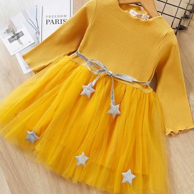 Cute Toddler Girls Dresses Fashion Printing Long Sleeve Princess Dress - AZ1041Yellow / 6 | Foci