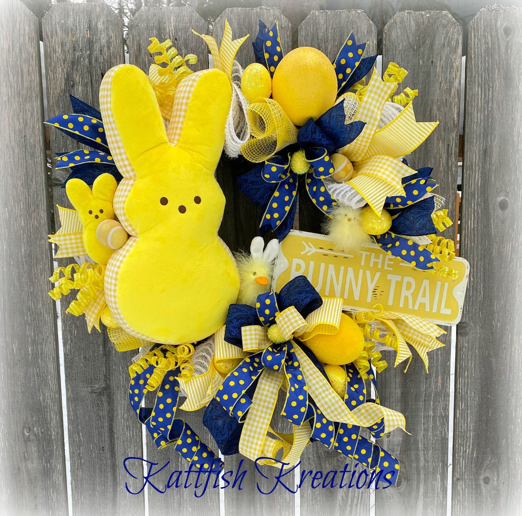 Three Bunny Yellow and Black Easter Wreath