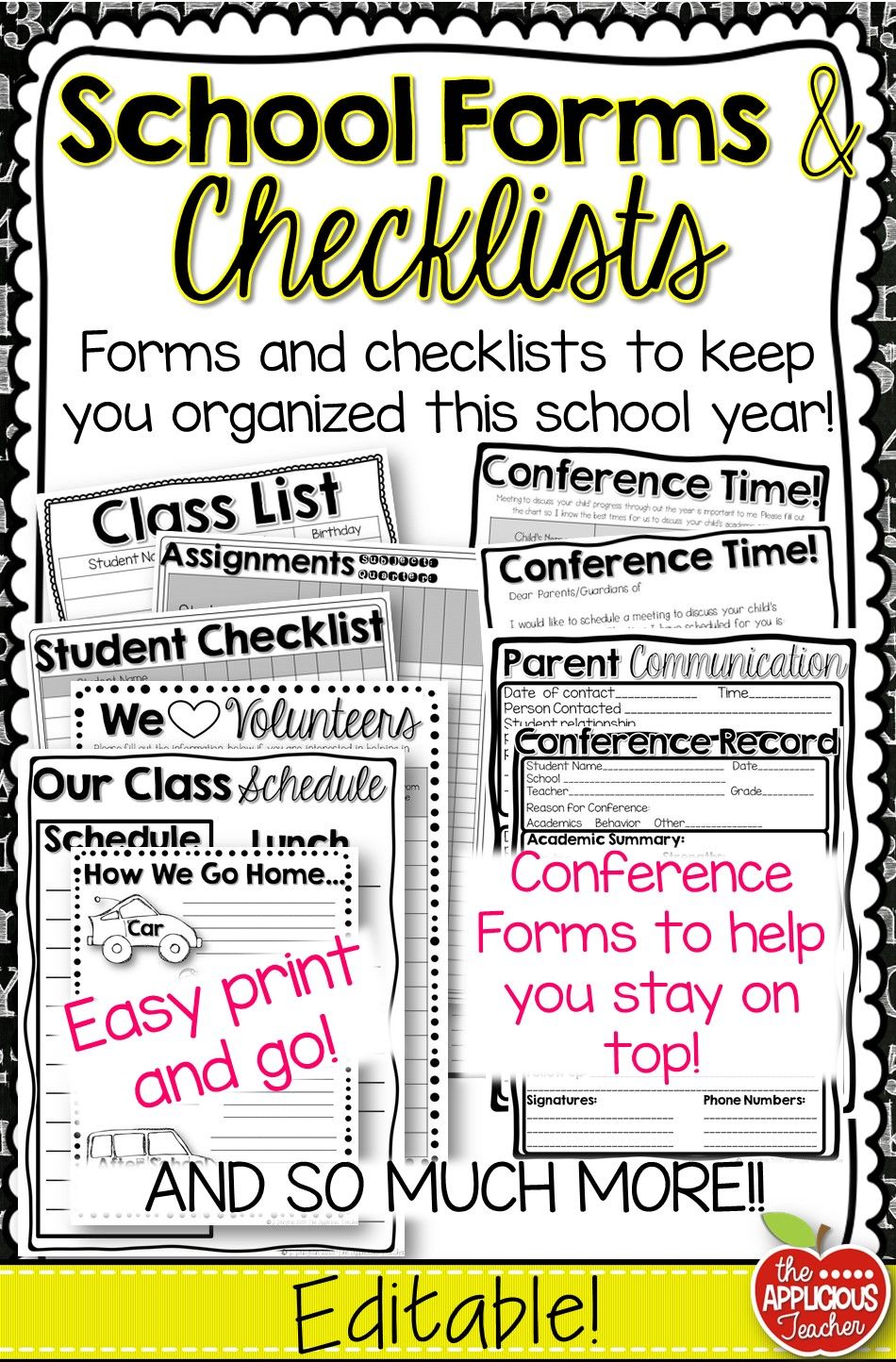 back to school forms and checklists printables and editable in 2018