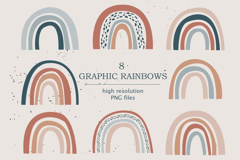 Download Modern neutral color rainbows digital clipart set Trendy ...