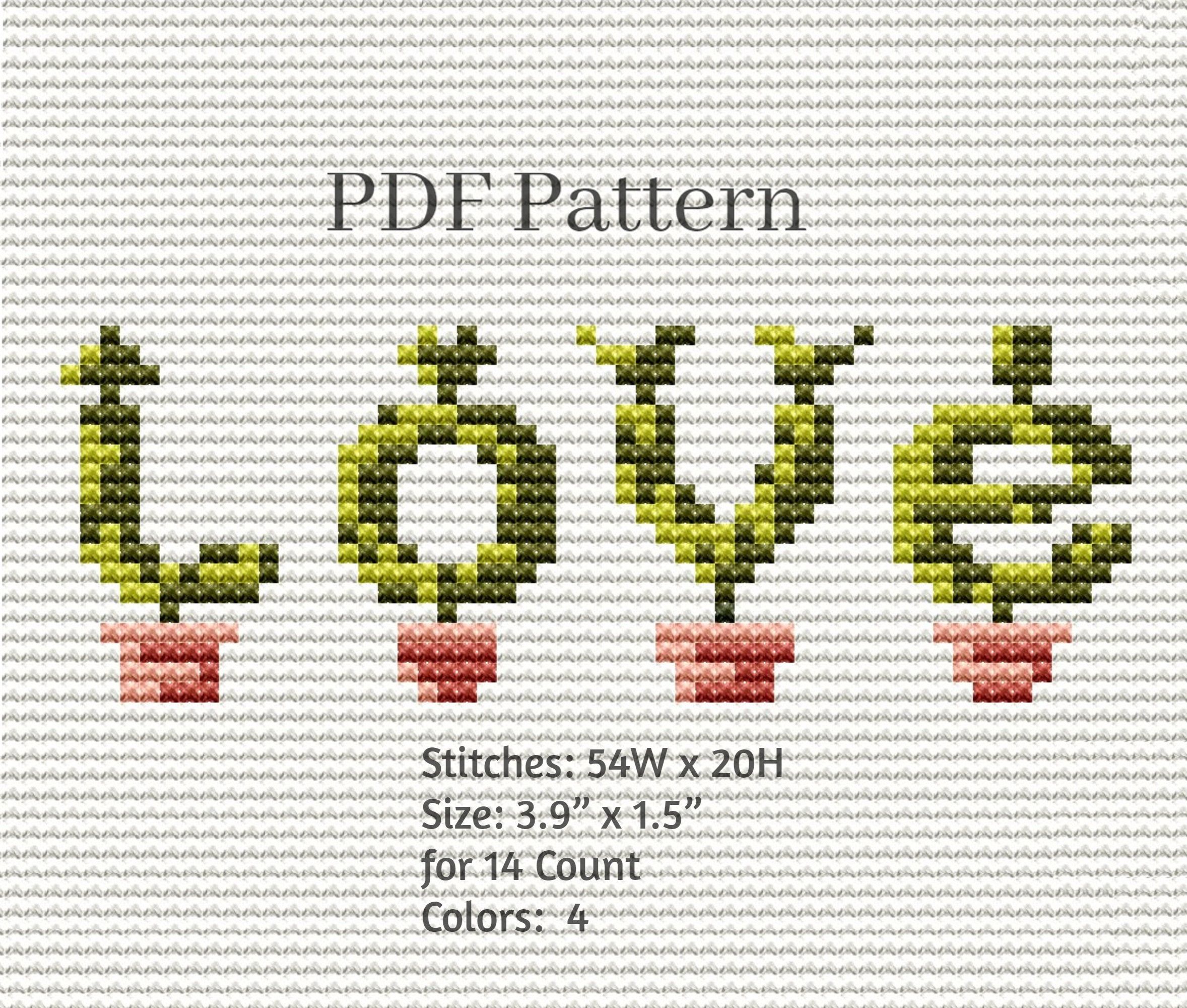 Succulent LOVE cross stitch pattern Cottagecore wall decor | Etsy in