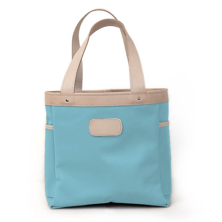 Left Bank Banks Bag And Black Jon Hart Left Bank Tote Shown In Ocean Blue Coated Canvas