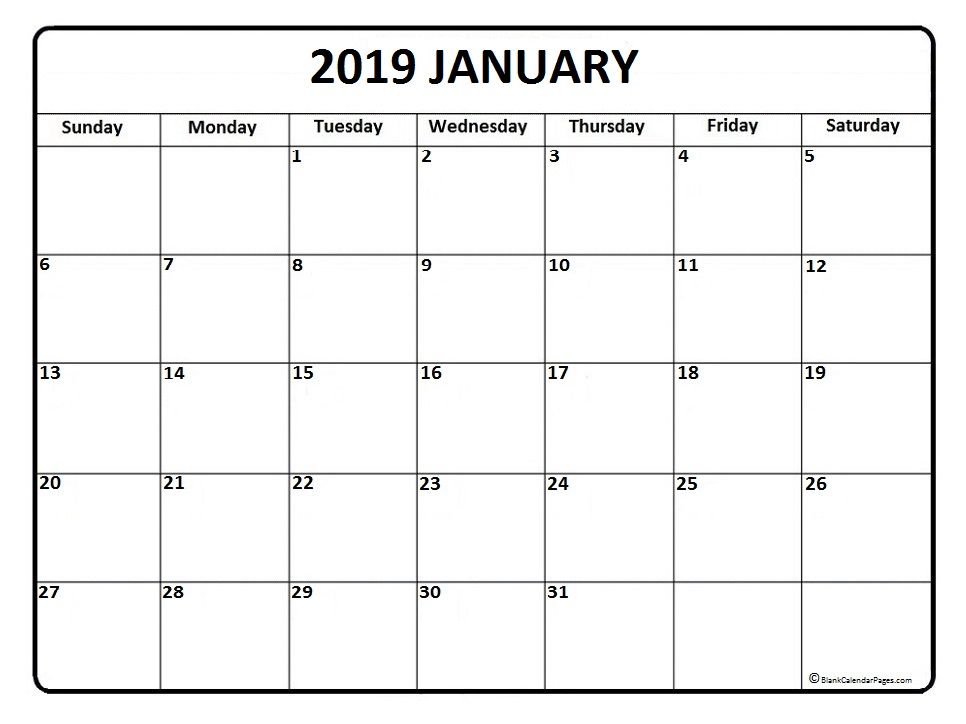 January Printable Calendar 2019 Blank January 2019 photograph about Calendar January Printable known as January Printable Calendar 2019 Blank January 2019