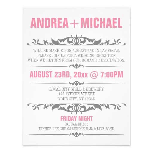 pink gray wedding reception only invitations pinterest