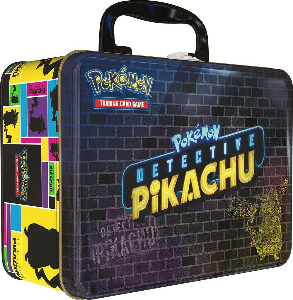 Pokemon TCG Detective Pikachu Collectors Chest Lunch Box 9 Booster Packs Pin