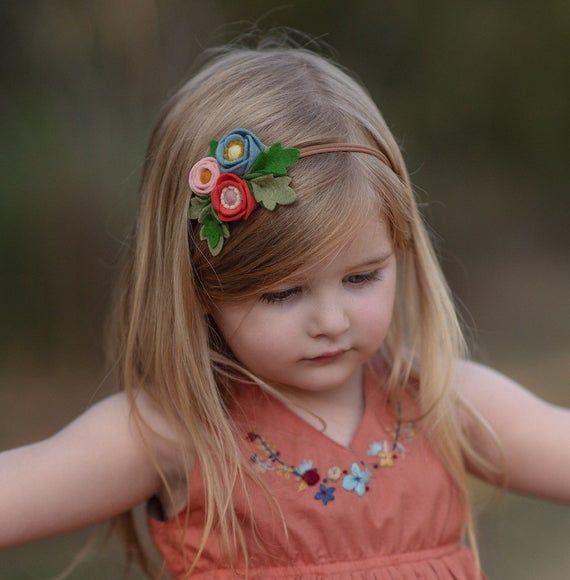 Felt floral baby toddler girls headband, Poppy Cluster Headband, Felt flower crown headband, Chambra #crownheadband