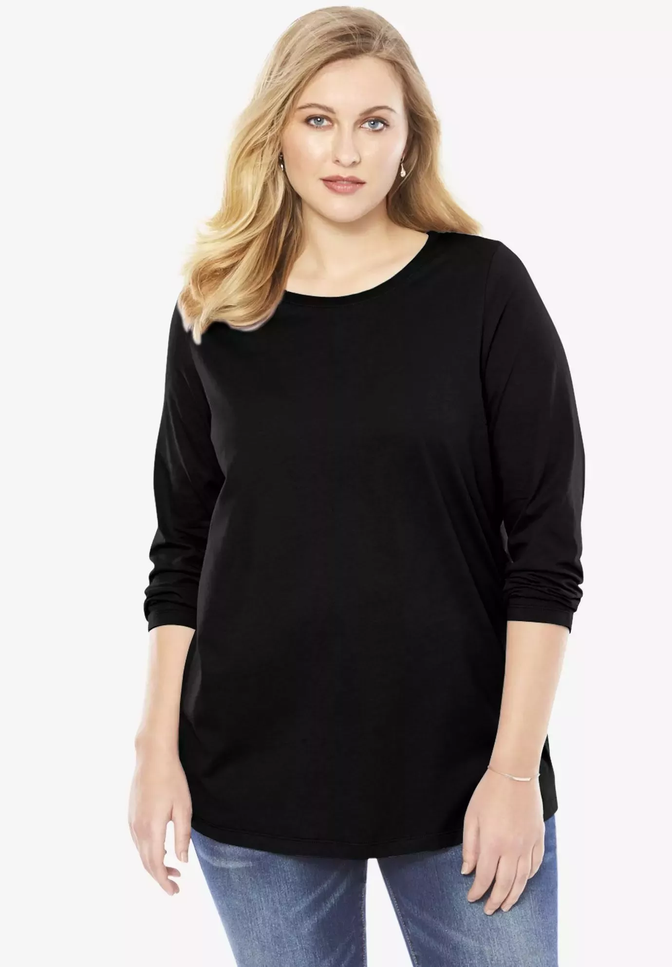 Roamans Womens Plus Size Long-Sleeve Crewneck Ultimate Tee