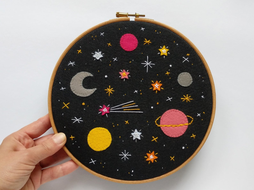 Download Space 5 embroidery hoop art with planets the moon and a ...