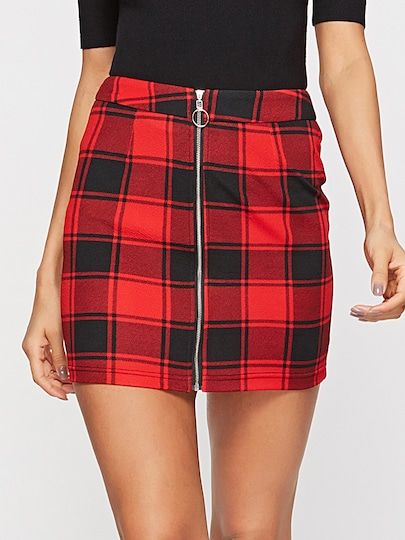 plaid zip up skirt