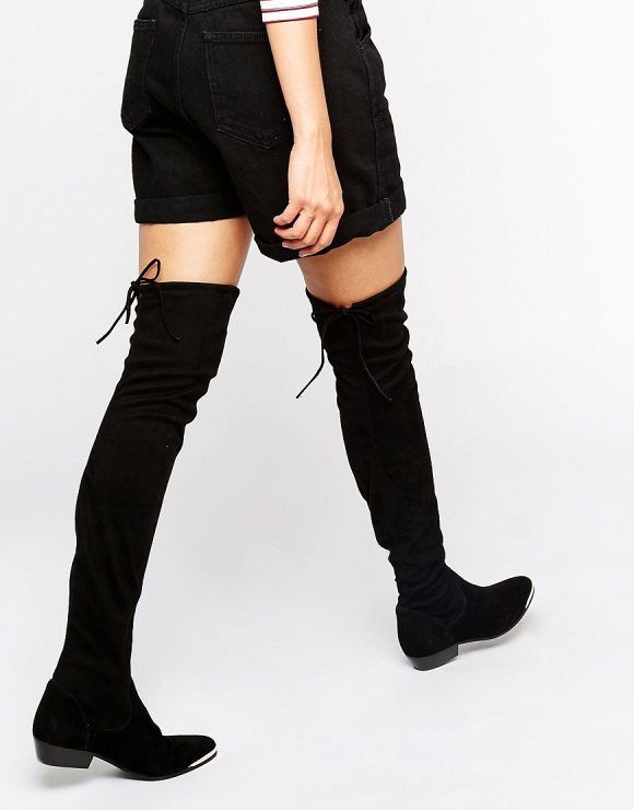 Hideout Tipped Stretch Suede Flat Over The Knee Boots Flats Hideout Tipped Stretch Suede Flat Over The Knee Boots By Office Upper Design Lace Up Back Fastening Metal
