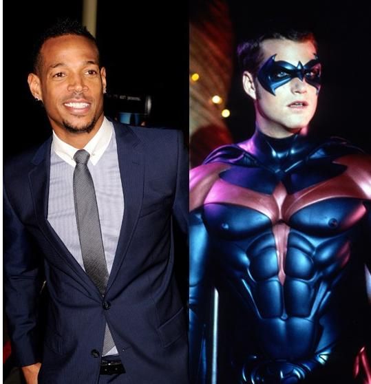 Marlon Wayans as Robin Tim Burton planned to do a third “Batman” film. Prior to that, however, Marlon Wayans was considered for the role of Robin in “Batman Begins,” Once the third film finally rolled around, Wayans had officially signed on as the Caped Crusader’s partner. But when the director changed from Tim Burton to Joel Schumacher, so did the decision to cast Wayans. He was still paid in full and still gets residual checks from the film, but was replaced by white actor Chris O’Donnell. Marlon Wayans, Batman Film, Chris O’donnell, Batman Begins, Schumacher, Crusades, Tim Burton, Robin, Third