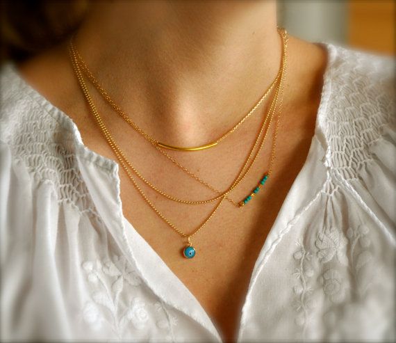 Gold Turquoise Layering Necklace Etsy Jewelry Layered Necklaces Thin Necklace