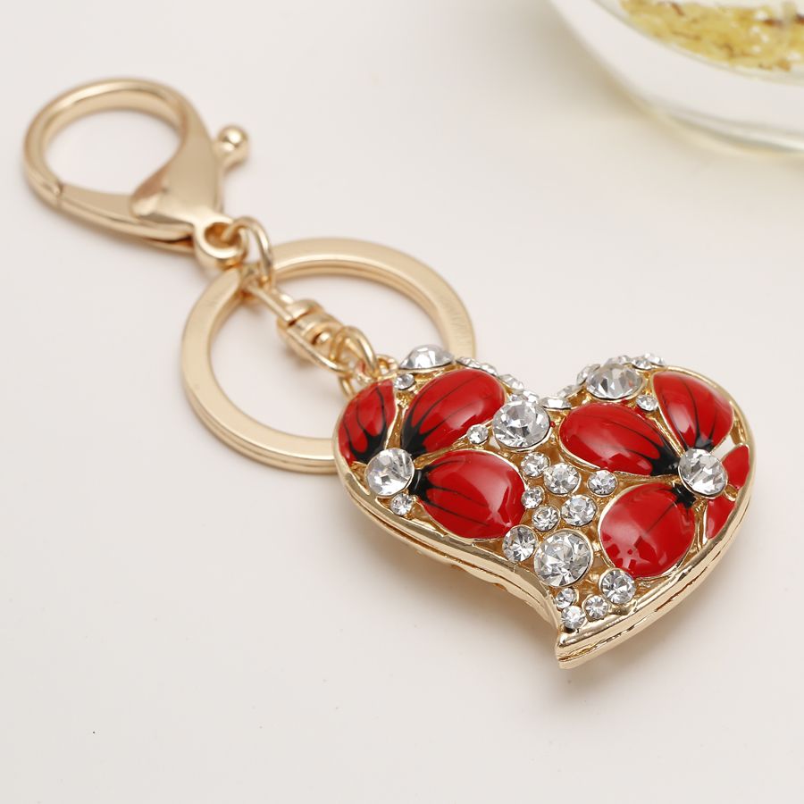 Keychain For Bag Key Holder Love Heart Rhinestone Pendant Keychain Key Ring