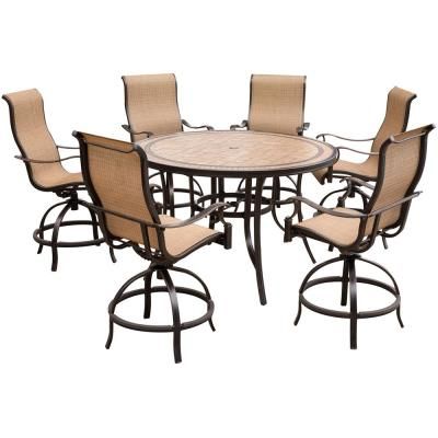 Hanover Monaco 7 Piece Aluminum Outdoor High Dining Set With Round
