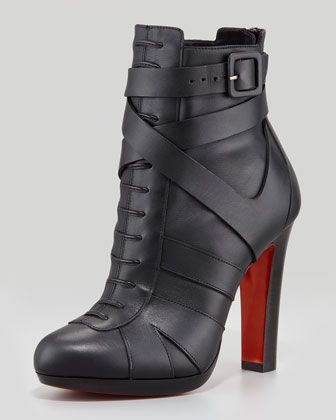 Christian Louboutin Lamu Leather Lace-Up Platform Red Sole Bootie ...