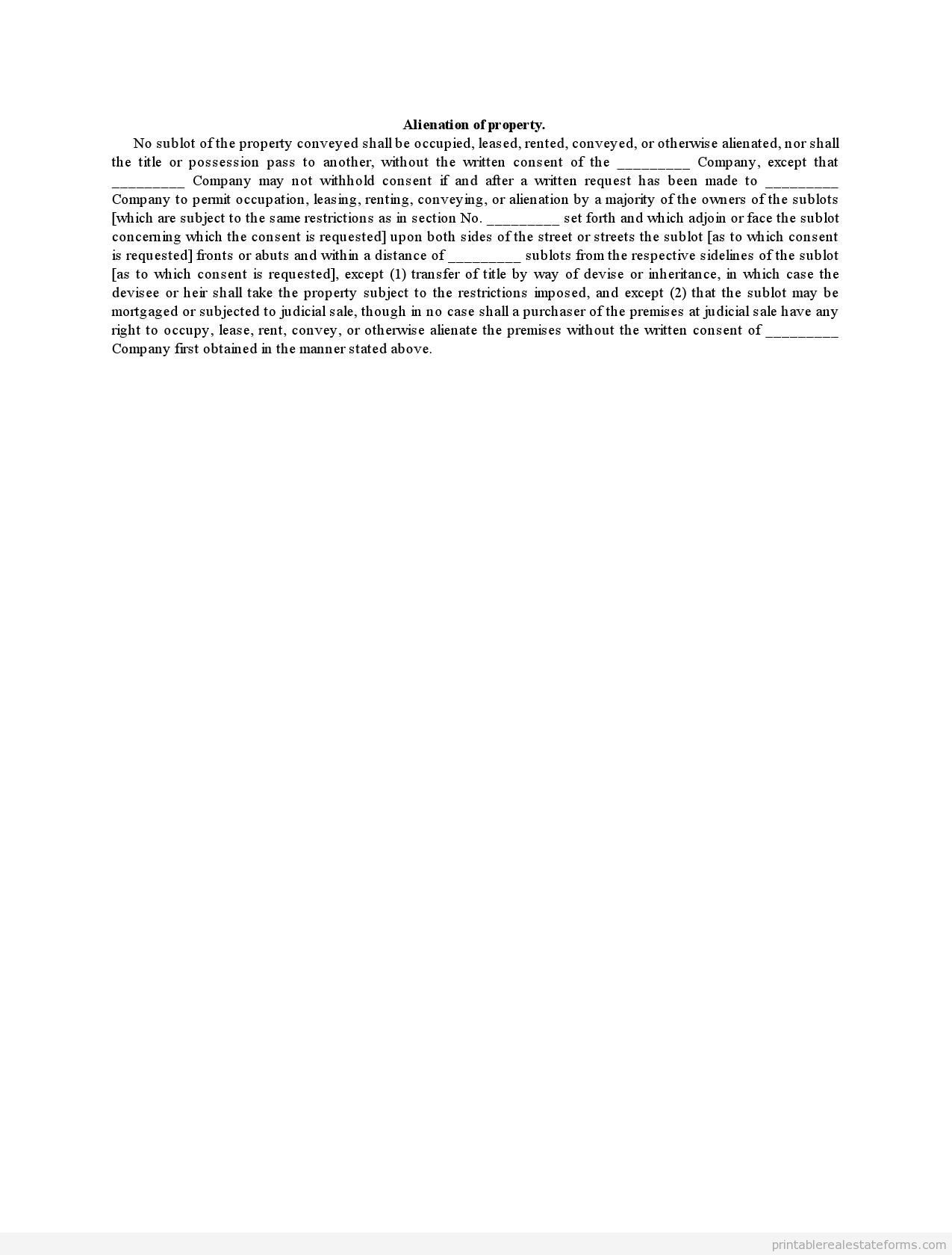 FREE Alienation Of Property FORM Printable Real Estate Forms Real free-alienation-of-property-form-printable-real-estate-forms-real