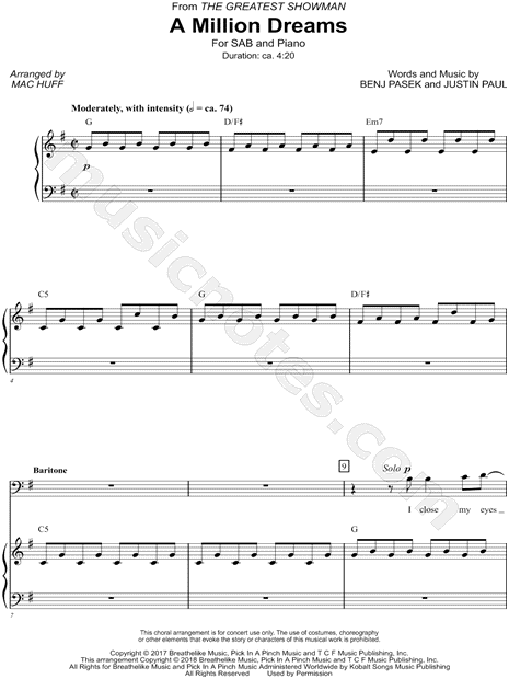 A Million Dreams From The Greatest Showman Arr Mac Huff Sab Choir Piano Choral Sheet Music In G Major Download Print Choral Sheet Music Sheet Music Choral