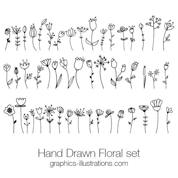 Hand Drawn Floral Doodle Clip Art Set, Hand Drawn Retro Design Vectors
