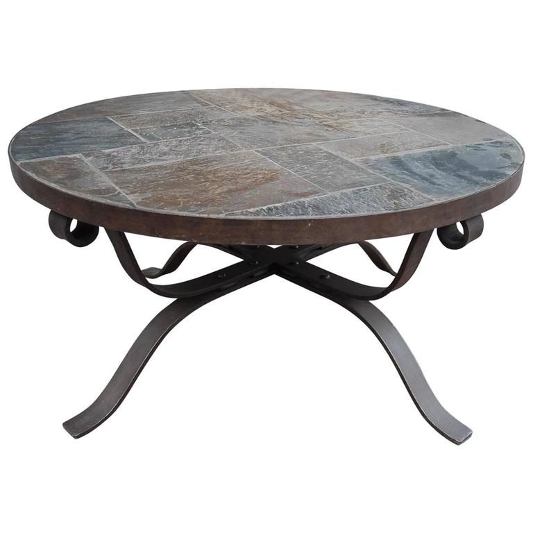 Midcentury Wrought Iron And Slate Round Shape Coffee Table Midcentury Wrought Iron And Slate Round Shape Coffee Table