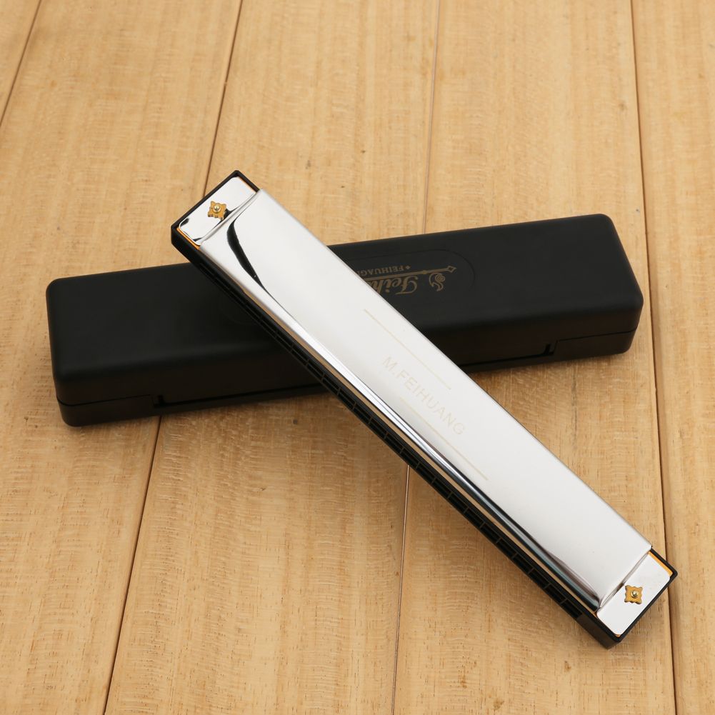 PROFESSIONAL HARMONICA 24 HOLE A TUNED TREMOLO FOLK MOUTH ORGAN IN CASE HARP