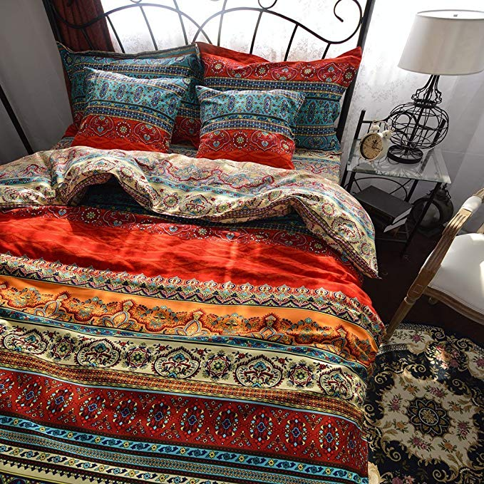 AmazonSmile: YOUSA Bohemia Retro Printing Bedding Ethnic Vintage Floral Duvet Cover Boho Bedding 100% Brushed Cotton Bedding Sets (King,01): Home & Kitchen Boho Style Bedding, Bohemian Bedding Sets, Hippie Bedding, Luxury Bedding Sets, Queen Bedding Sets, Comforter Sets, Boho Pillows, Queen Comforter, King Duvet