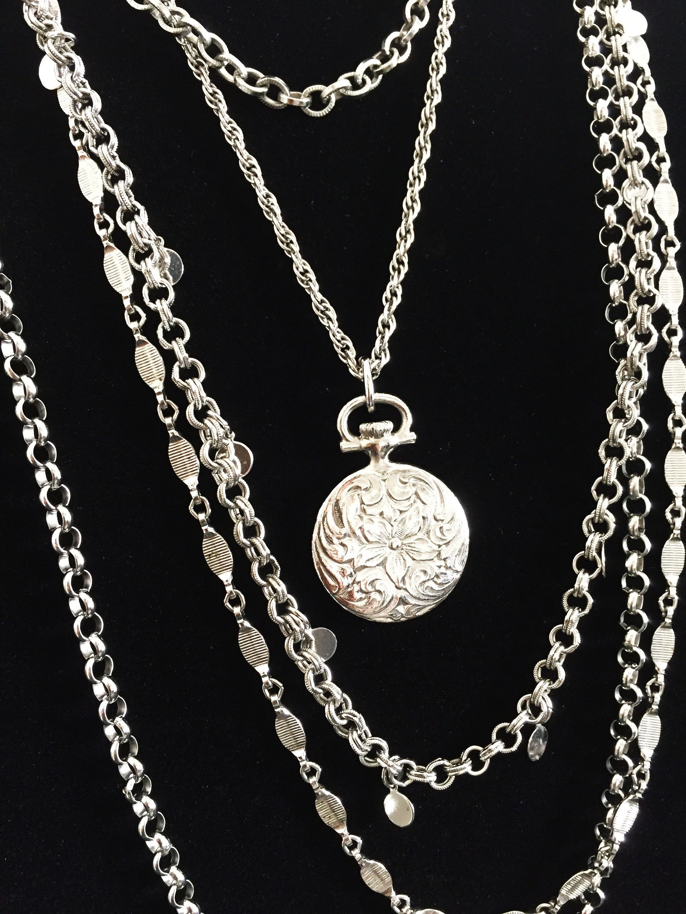 925 Sterling Silver Antique Graduated Floral Chain Necklace 13