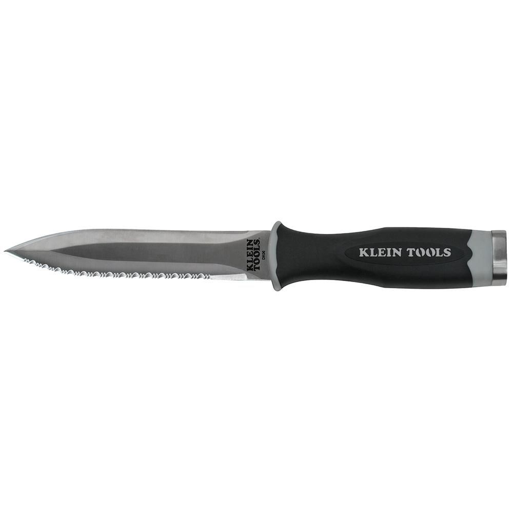 General Information Brand Klein Tools Part Number DK06 Product Type Serrated Duct Knife Packaging Retail Country of Origin United States UPC 092644761010 California Residents Proposition 65 Warning Physical Characteristics Length 10.781'' (27.4 cm) Weight 0.24 kg 0.53 lb Color Metallic Material Stainless Steel Details Tip Type Dual-Sided Size Handle Length: 5.281'' (13.4 cm) Tip Style Serrated / Regular Blade Length 5.5'' (14 cm) Grip Type Cushion-Grip Features Cuts duct board and flexible ductD Hvac Tools, Tactical Pocket Knife, Tool Knife, Multipurpose Tools, Klein Tools, Steel Detail, Cool Gear, Emergency Response, Fixed Blade Knife
