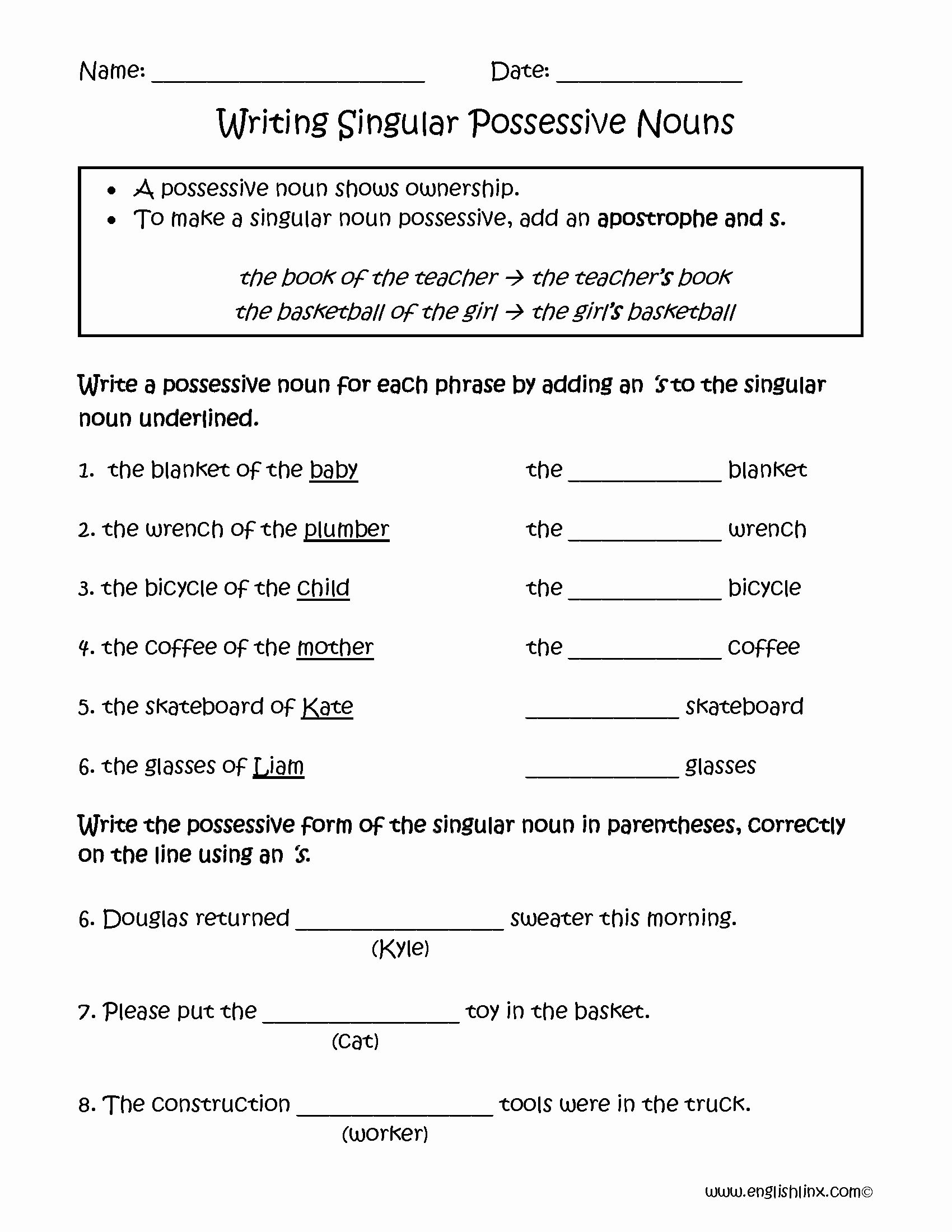 Singular Possessive Nouns Worksheet Luxury Plural Noun Worksheet Chessmuseum Template In