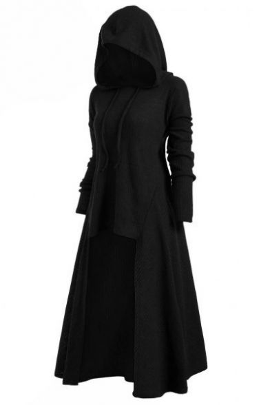 Loose Long Sleeve Plain High Low Asymmetrical Hood Loose Long Sleeve Plain High Low Asymmetrical Hood