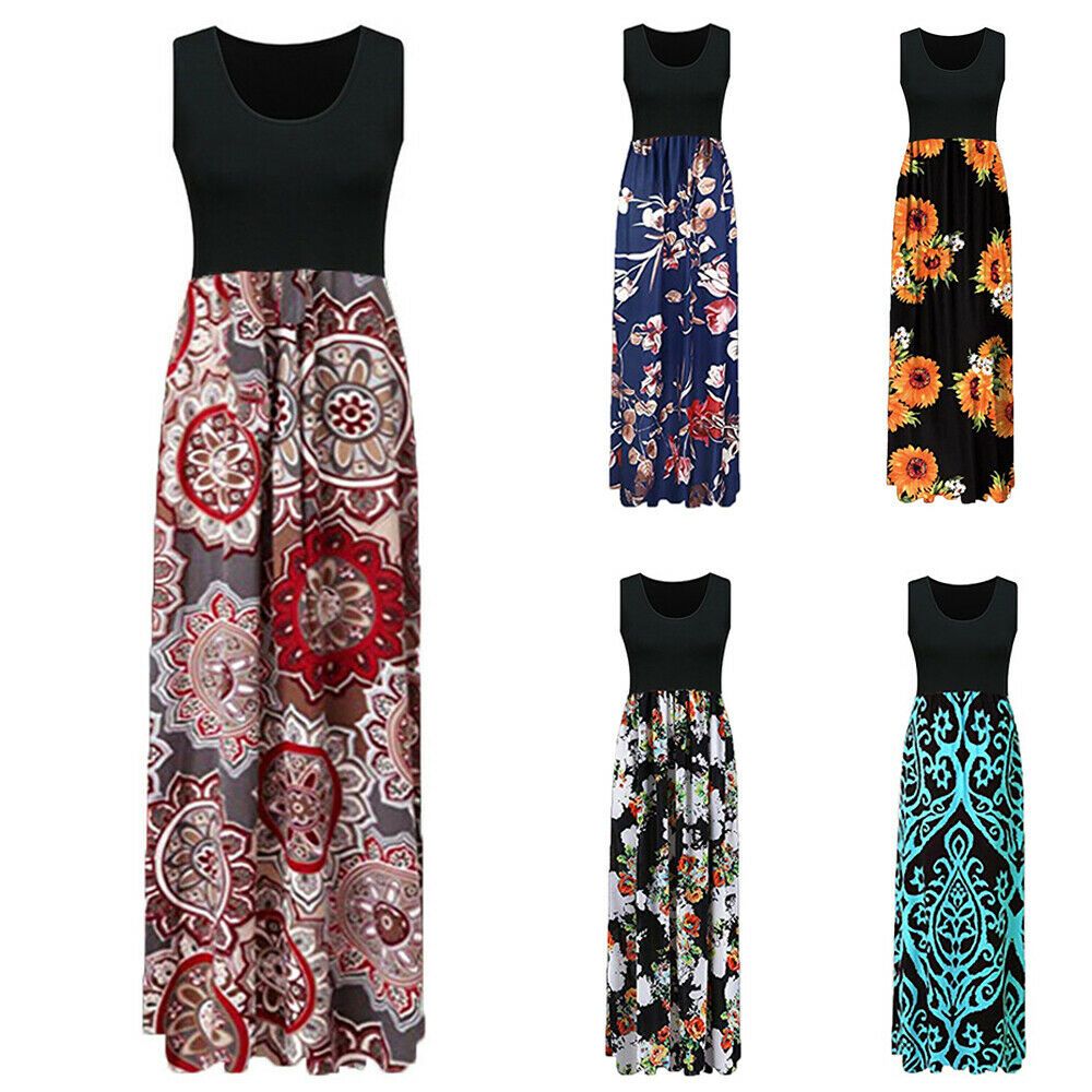 Damen Sommer Casual Lange Abend Party Cocktail Strandkleid