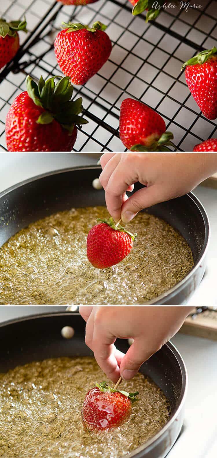I love these candied strawberries, like a candied apple, a glorious crunch with a ripe strawberry center, these are a huge hit at our house Candied Strawberries Recipe, Candied Fruit Recipes, Chocolate Covered Strawberries, Apple Recipes, Strawberry Crunch Cake, Strawberry Treats, Strawberry Recipes, Candy Apple Recipe, Candy Recipes
