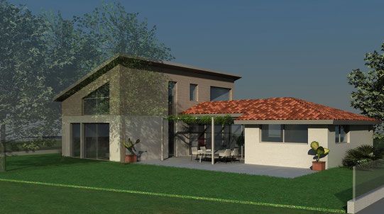Maison contemporaine à toiture ardoises et toit terrasse végétalisé - construction maison terrain en pente Maison contemporaine à toiture ardoises et toit terrasse végétalisé - construction maison terrain en pente