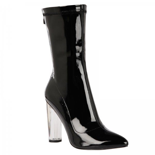 strut with our Kylie High Ankle Fierce Black Patent Leather Boots