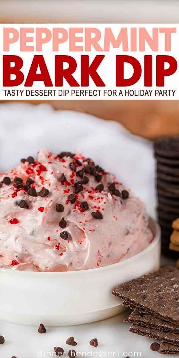 Bark Dip is a quick and easy holiday dessert dip, with chocolate chips, peppermint candy and cream