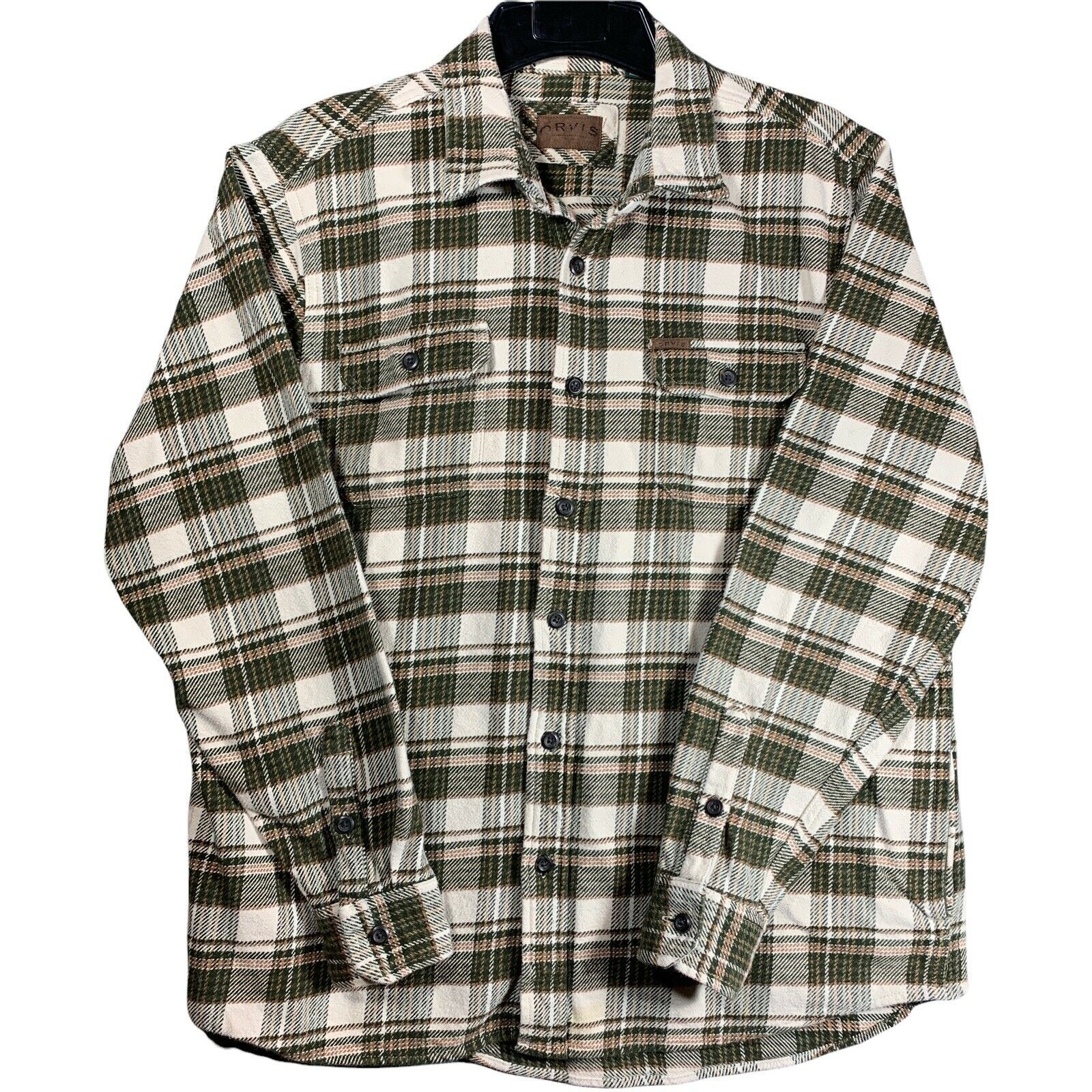 ORVIS Men's L Flannel Shirt Jacket Side Pockets Plaid THICK Heavy 割引クーポン有 HEAVY JKT SHIRT CHECK COTTON シャツ