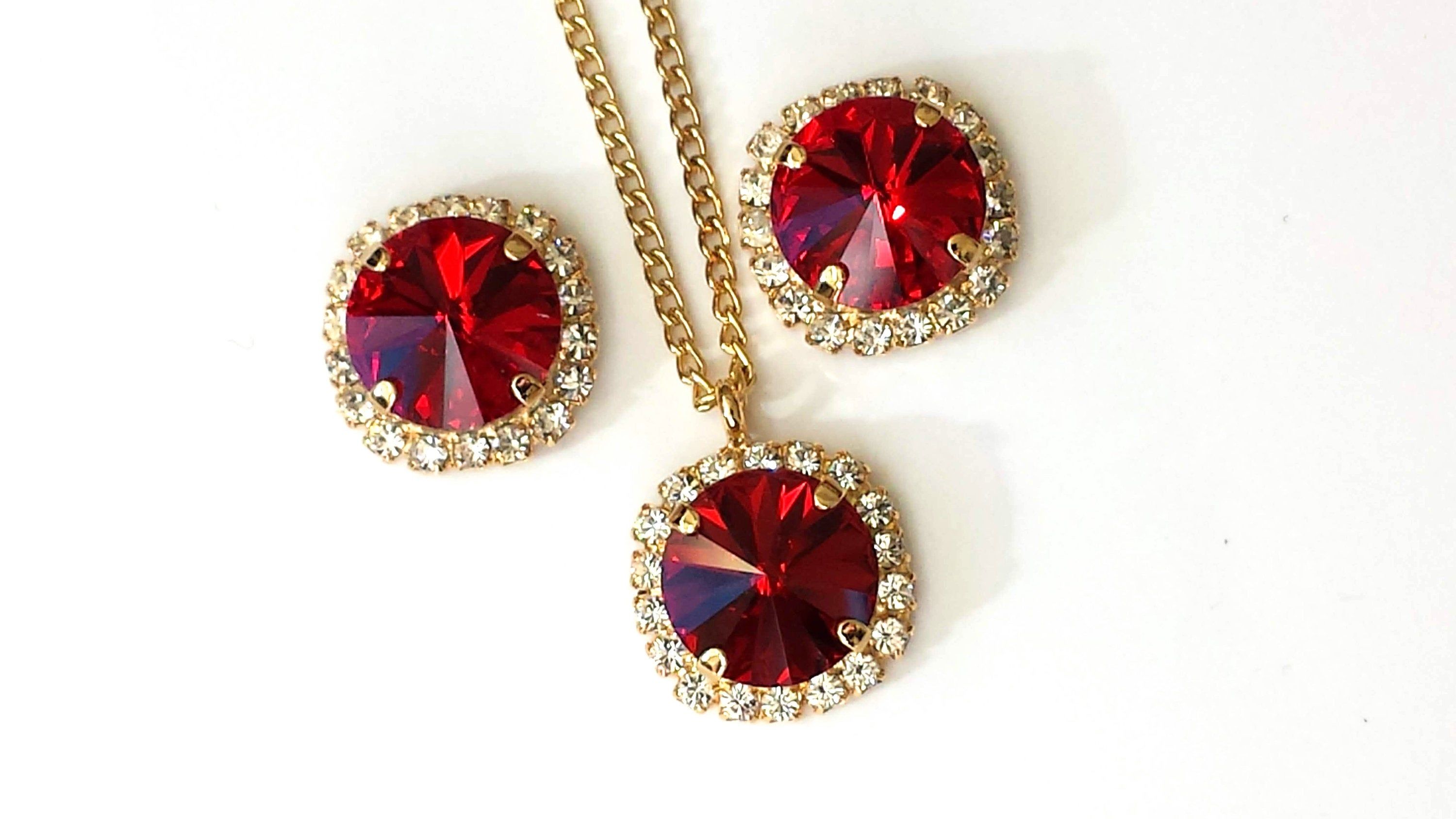 Swarovski Red Jewelry Set Stud Earrings And Necklace Stud Earrings And Necklace