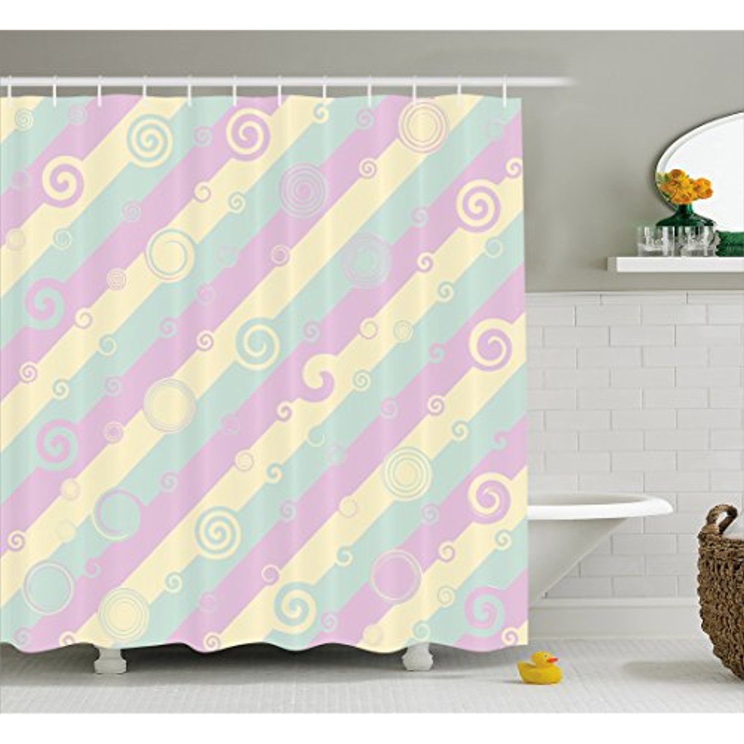 Striped Shower Curtain by Lunarable Diagonal Lines with Curls and