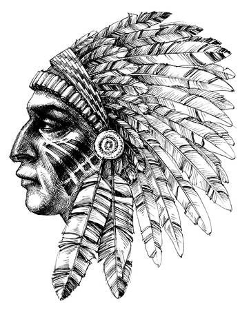 123RF - Millions of Creative Stock Photos, Vectors, Videos and Music Files For Your Inspiration and Projects. Cherokee Indian Tattoos, Indian Chief Tattoo, Indian Headdress Tattoo, Indian Skull Tattoos, Native American Tattoos, Native Tattoos, Native American Headdress, Native American Men, Warrior Tattoos