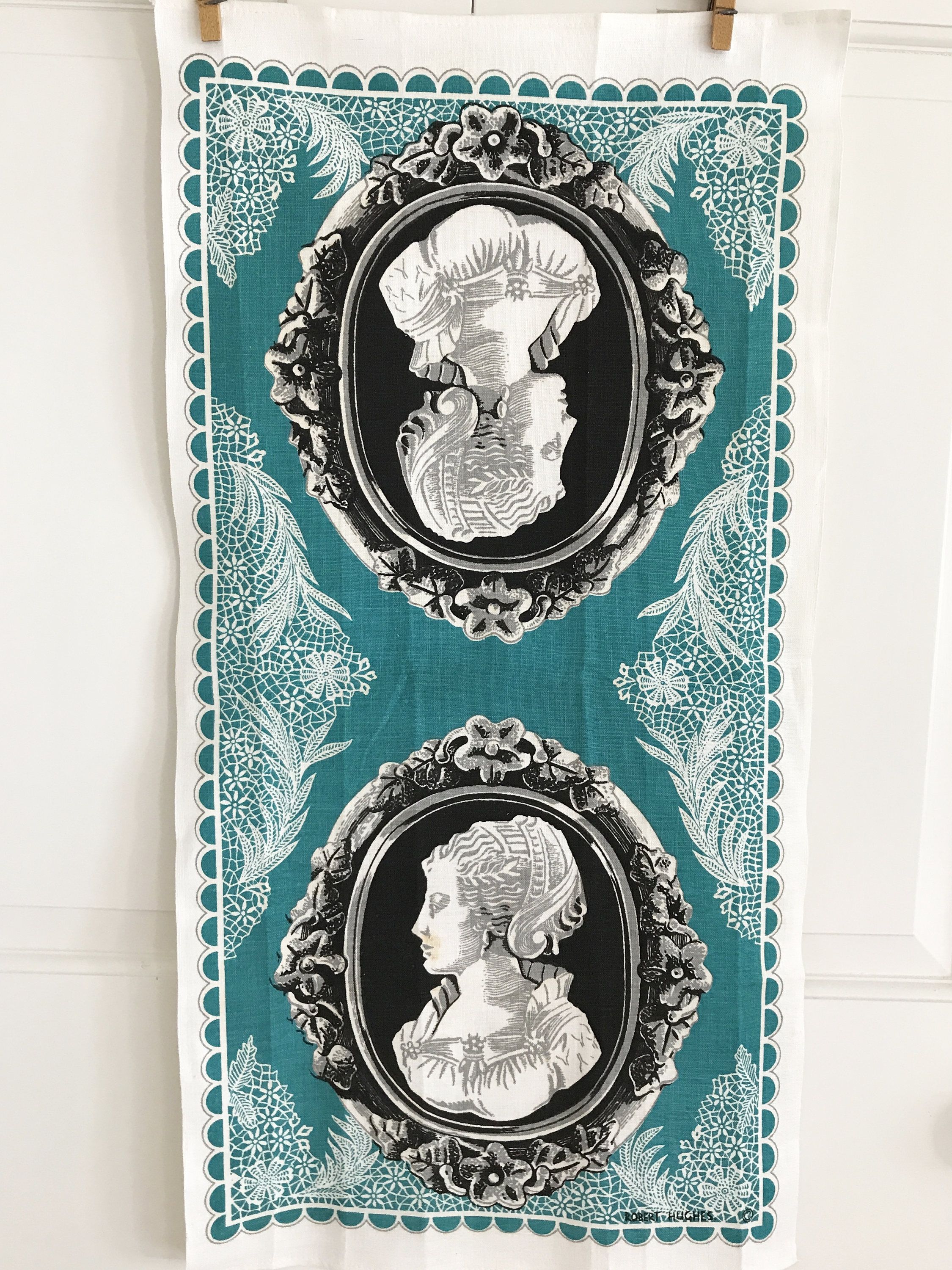 Linen Tea Towel Black Cameo Portrait Woman Wall Hanging Textile Linen Tea Towel Black Cameo Portrait Woman Wall Hanging Textile