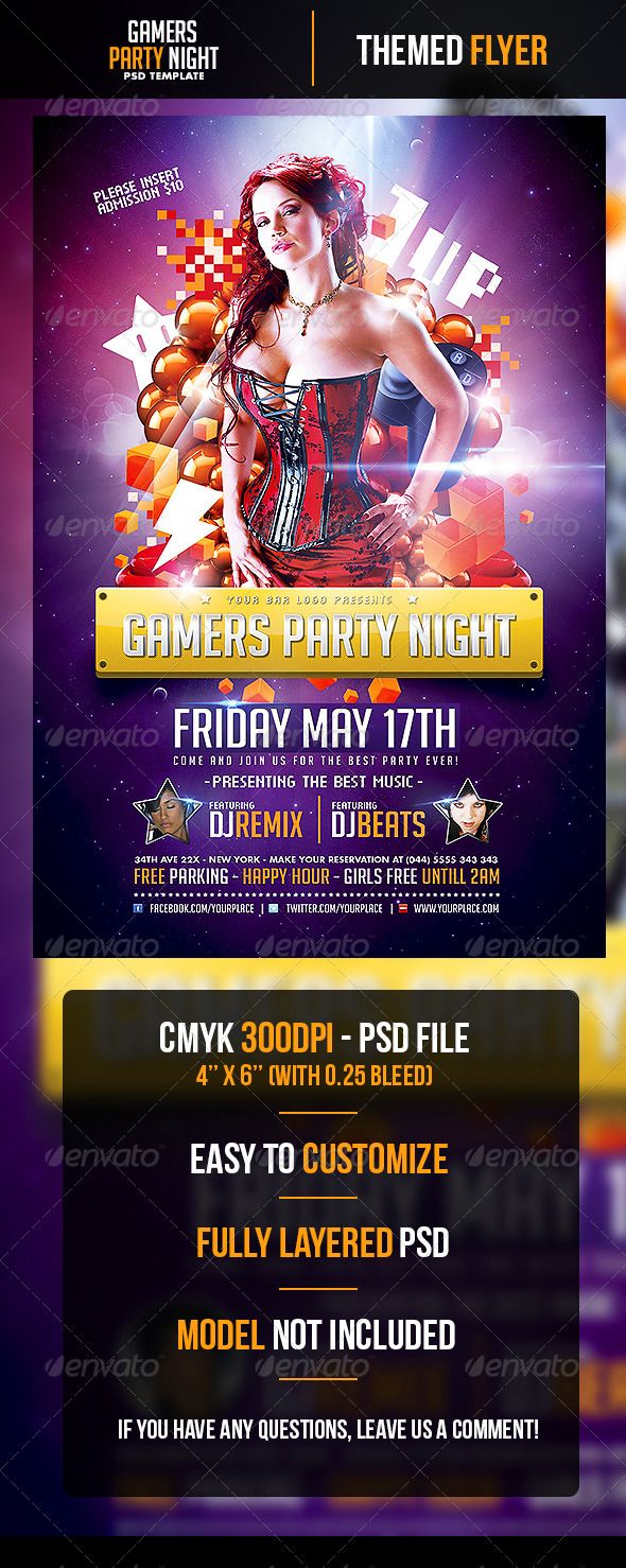 gamers party night flyer template flyer template template and fonts party flyer models
