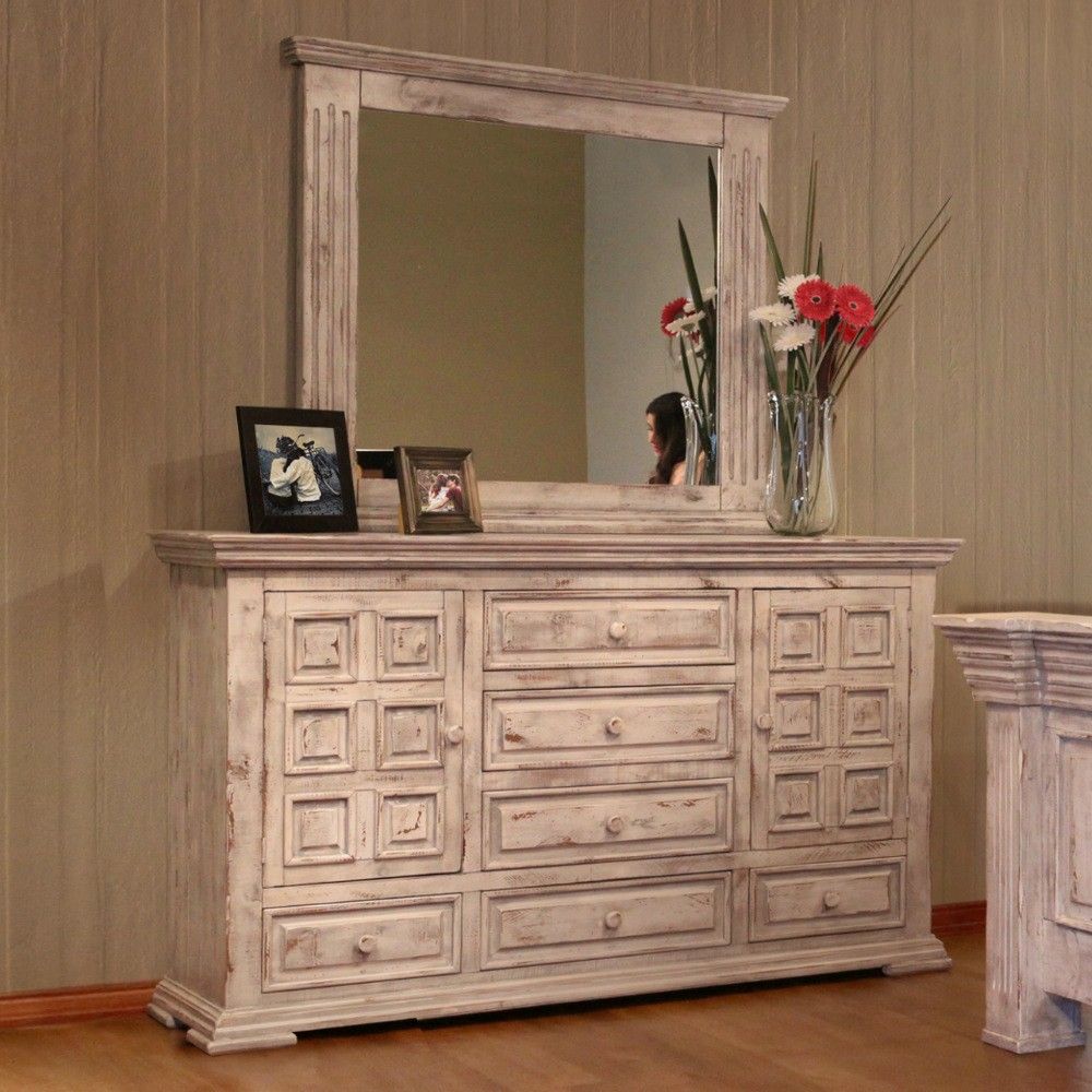 Terra White Wood Six Drawer Two Door Dresser in Distressed