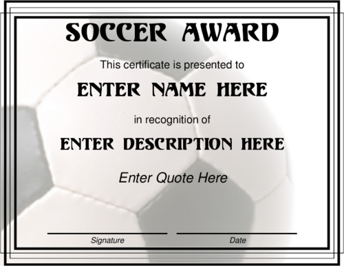 award certificate templates soccer award in black and white with