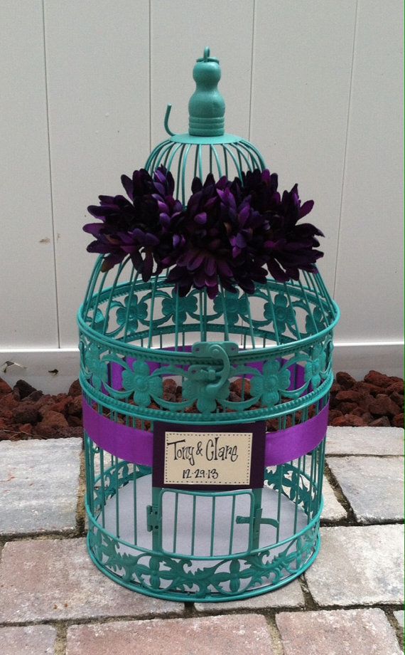 wedding reception birdcage card holder wedding card box teal