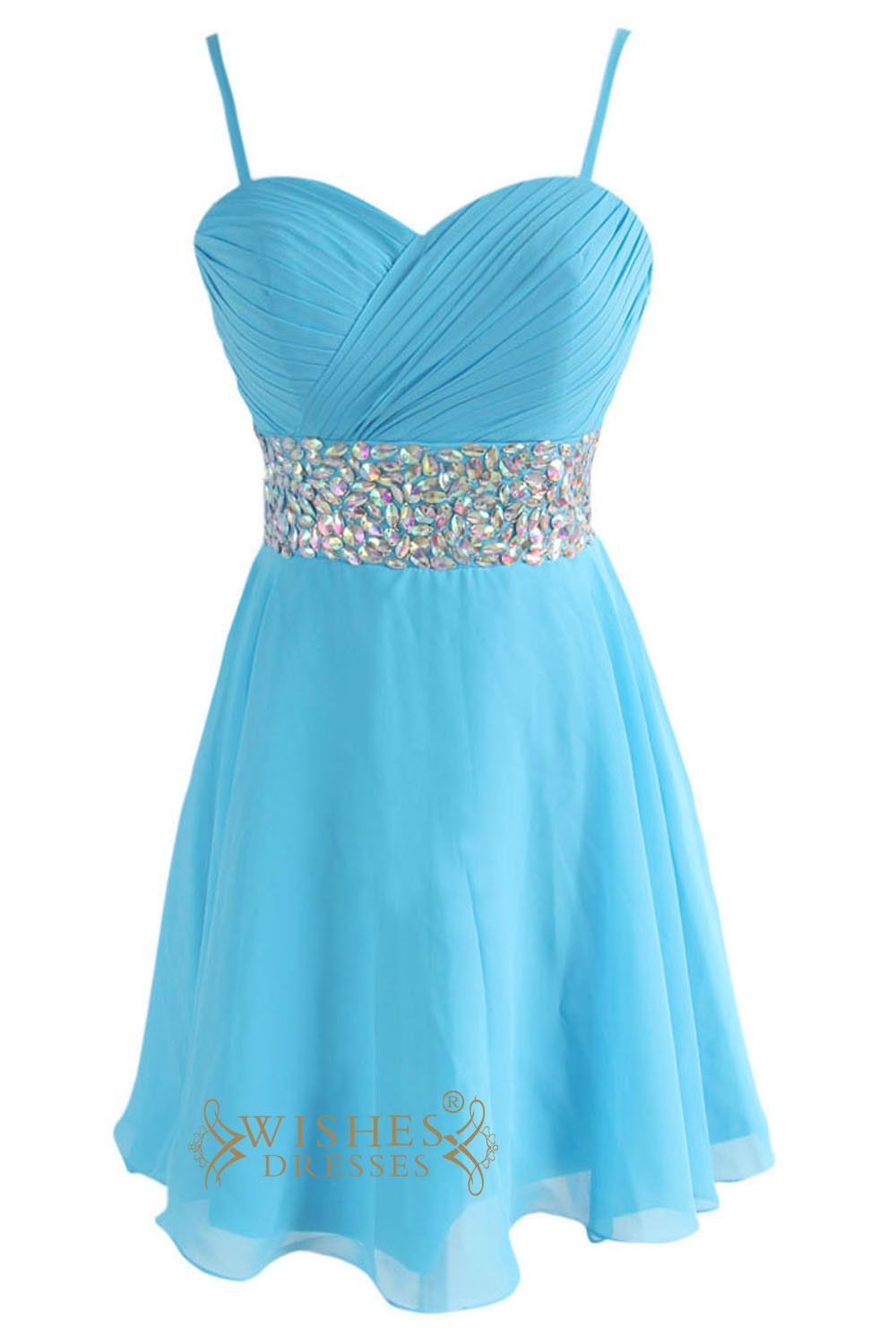 Spaghetti Straps Blue Junior Short Prom Dresses Am131